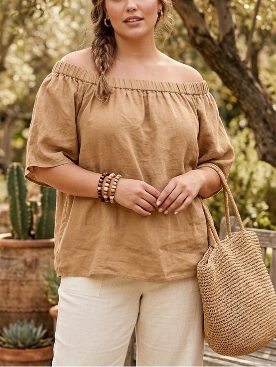Chico's Tops - Chico's Tan Off-Shoulder Peasant Tunic